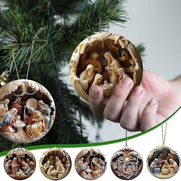 6 st Nativity Julgran Hänge Jesus Kristus Hängande Prydnader 2d Nytt År Akryl Utsökt Inomhus Nativity Scene Decor