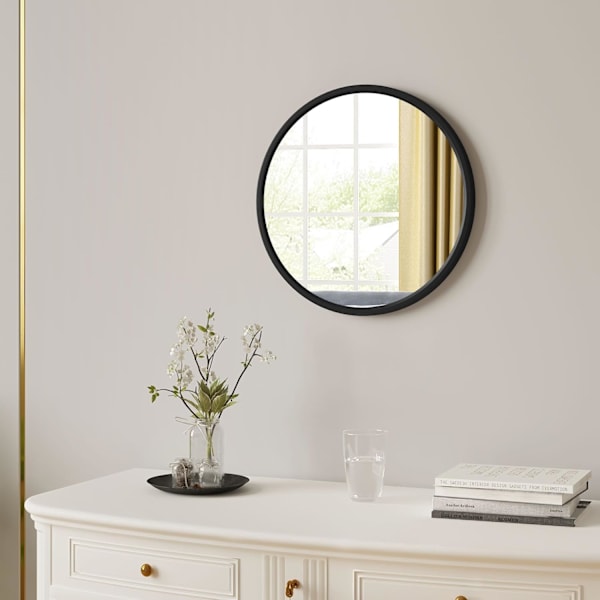 40cm Veggspeil, Rundt Metallspeil, Speil, Moderne Sminkespeil, Hengende Speil Black