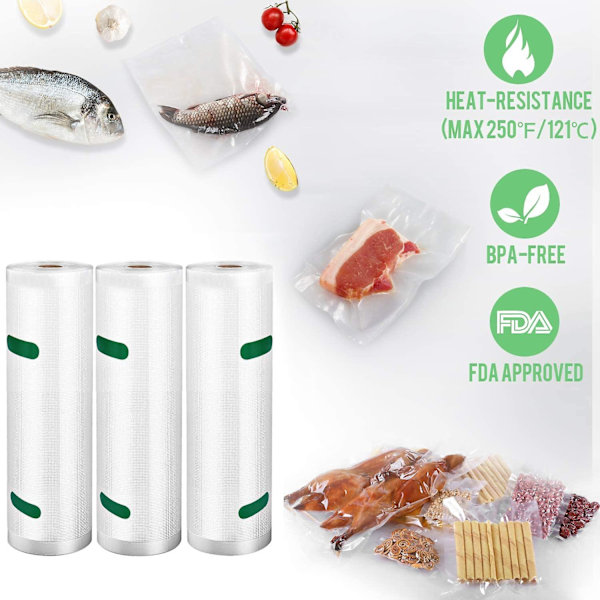 Vakuumforseglerposer Ruller 3 Pakke Til Matsparer, Heavy Duty Vakuum Oppbevaringsposer Til Sous Vide Koking