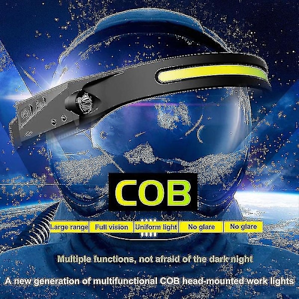 Cob Led -otsalamppu, anturiajovalaisin, 5 valaistusasetusta, työvalo, USB-ladattava otsalamppu, taskulamppu, sisäänrakennettu akku