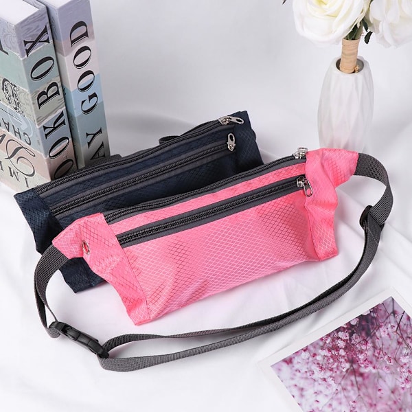 Löpväska för Kvinnor och Män Vattentät Multi-Fickor Midjeväska Casual Bum Bag Canvas Bältesväskor pink Canvas