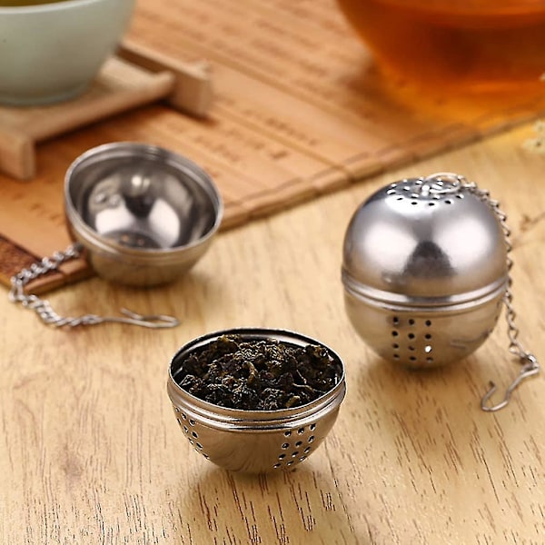 Rustfrit Stål Te-Infuser Mesh Te- og Urtebold Sigte med Forlænget Kæde Hæk til Løse Blade Te Urte Krydderier Æg Form (10 stk, Sølv) -z