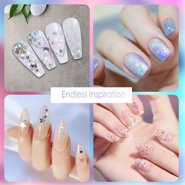 12 färger Holografiskt nagelglitter Sequins Färgglada stjärnor Konfetter Laserglitter Nagelkonst Flake 3D Manikyr Dekaler Nageltillbehör