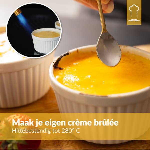Chefarone Ramekiner set om 10, 200 ml keramiska suffléskålar för crème brûlée, ugn-, mikrovågsugns- och diskmaskinssäkra, stapelbara, vita