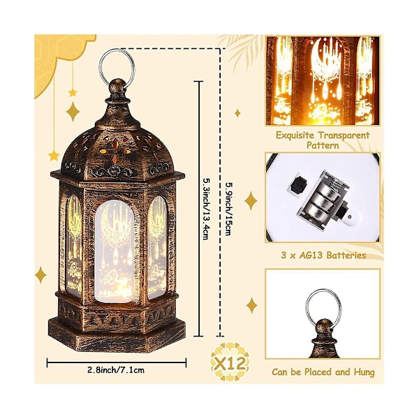 Mini Ramadan-kynttilä Mubarak-lyhty Led Eid Mubarak -lyhty Kuu Tähti Valot Marokkolainen Tyyli Riippuva