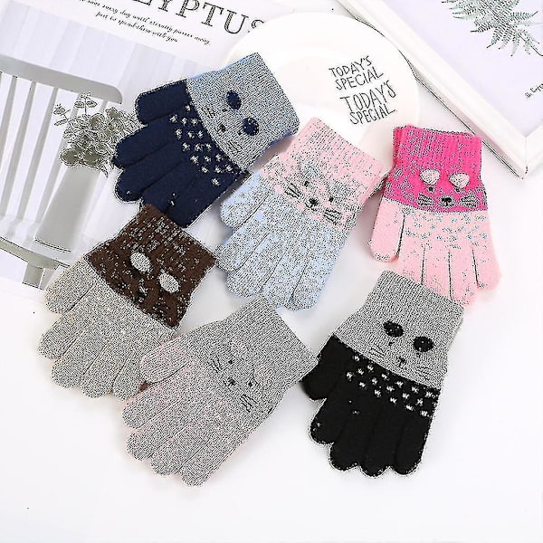 Vinter Cartoon Katt Vantar Hel Finger Stickad Vante Haka Barnvantar