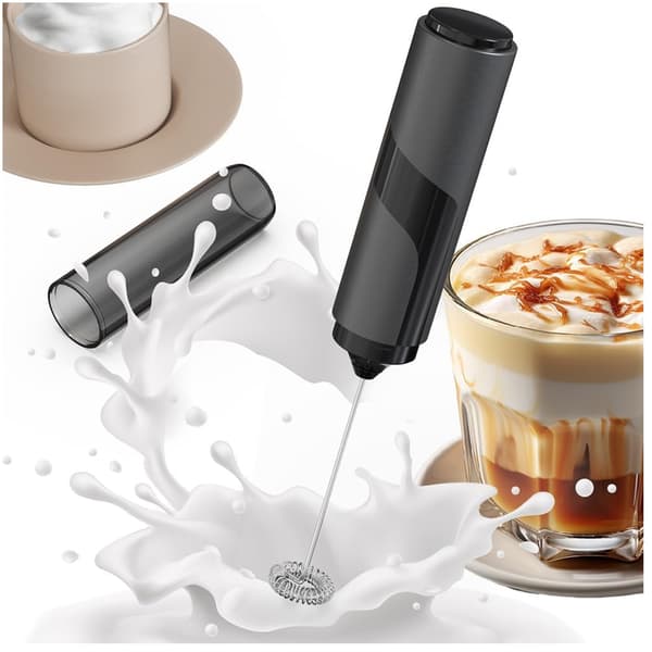 Melkeskummer og elektrisk visp, egnet for kaffe og matcha.