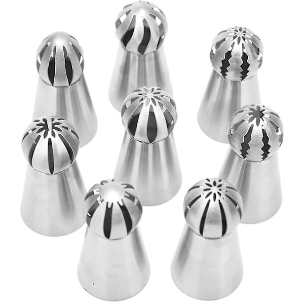 Rustfritt stål russisk piping ball spiss frosting piping dyse sett for DIY baking kake dekorering forsyninger kit (8 stykker)