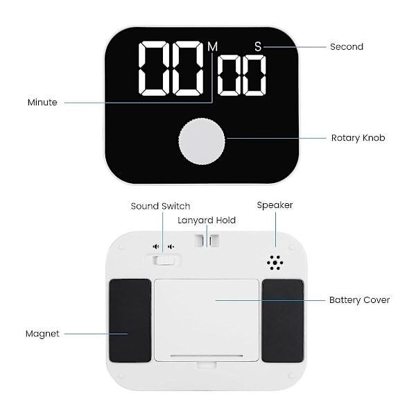Kjøkkenur, digital matlagingsur magnetisk for stoppeklokke nedtellingsur med LED-skjerm roterende