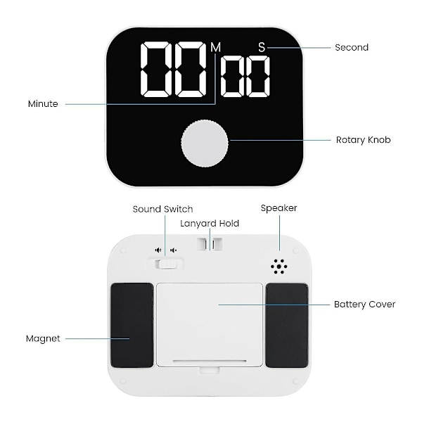 Køkken Timer, Digital Madlavning Timer Magnetisk Til Stoppur Nedtællingstimer Med LED-Display Rotary