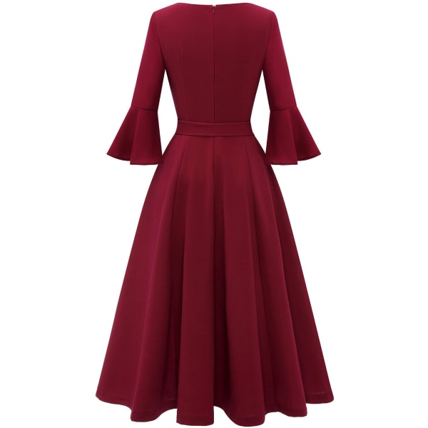 Elegant Cocktailpartyklänningar med klockärmar för kvinnor för bröllop Gästpassform och utsvängning Modest Church Midi Evening Dress red XXL