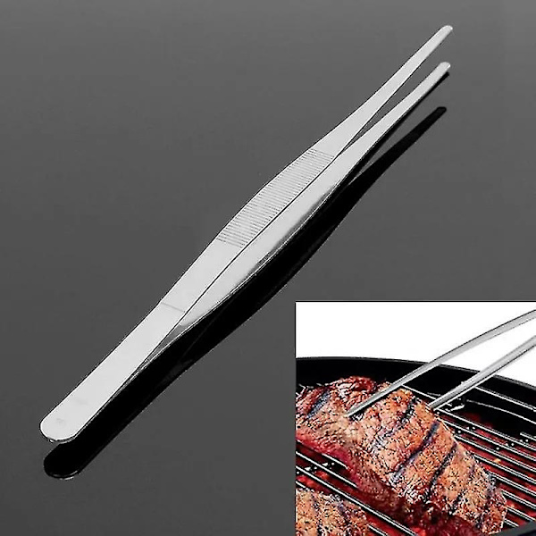Lange rustfrie ståltænger lige pincet ekstra lange køkken mad pincet tænger til grill madlavning stegning og servering (1 stk, -t