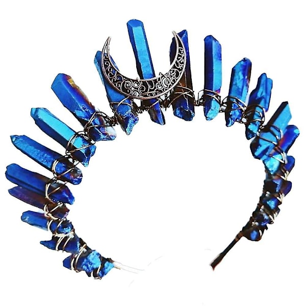 Rå Krystal Tiara Krone Hovedbånd, Sort Kvarts Rhinestone Måne