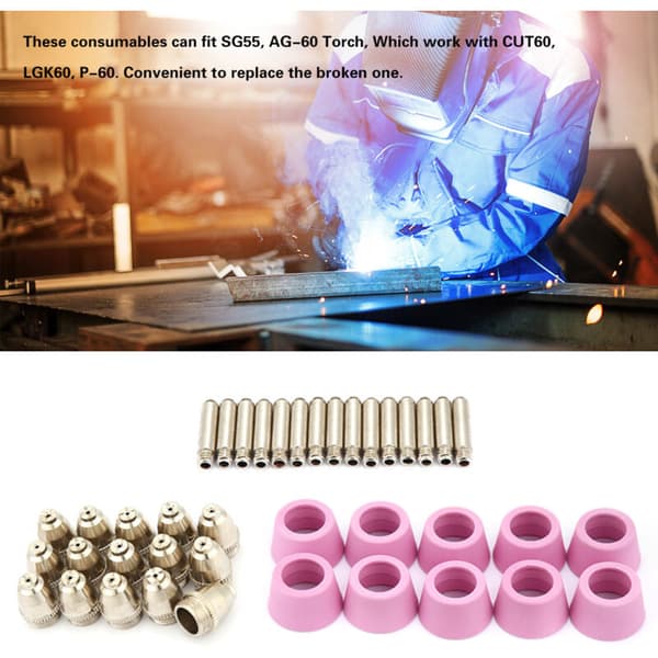 40 st/set AG60 SG55 Plasmaskärbrännare Förbrukningsmaterial Elektroder Munstycken Koppar Kit