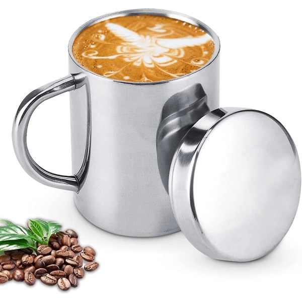 Isolated Stainless Steel Coffee Cup, Double-walled Camping Cup With Lid And Handle 280ml