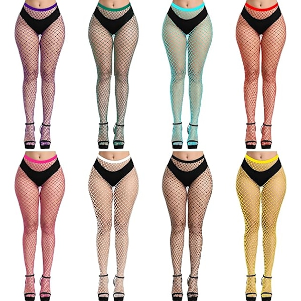 Par Färgglada Fisknätsstrumpor Leggings Hög Midja Tights