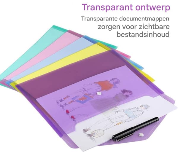 A4-dokumentmappar, plastkuvert med etikettfickor och tryckknappar för skola, kontor, hem och resor, 10-pack