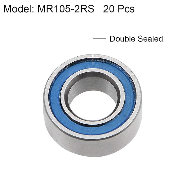 20 stk Mr105-2rs 5x10x4mm kulelager stål dobbeltskjoldet miniatyrkulelager, blå