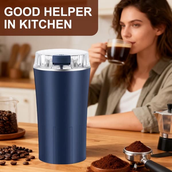 Elektrisk kaffekværn, 300W rustfrit stål 8-bladet, One Touch kværning til kaffebønner, nødder og krydderier, hjemmebrug, blå