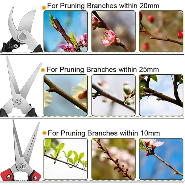 Beskæresaks - 3-delt beskæresaks ergonomisk beskæresaks - beskæresaks med rustfrit stålblad til grene, blomster, roser, frugter, planter, bonsai