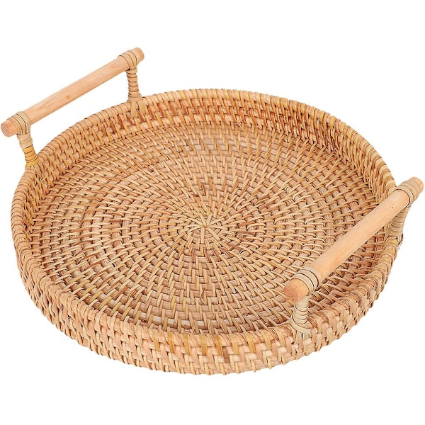 Wicker Tray Round Woven Tray Serving Tray Fruit Snacks Tray Coffee Table Tray