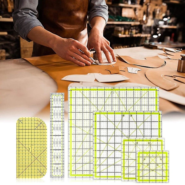 6 st Sömnadslinjal Kvadrat Akryl Sömnadslinjal Tyg Skärlinjal Transparent Markering Akryl
