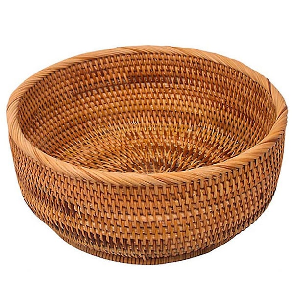 Luonnon rottinkinen pyöreä hedelmäkori Wicker-pöytälevy Leivän tarjoilualusta Kutominen Ruokasäilytyskulhot (lar