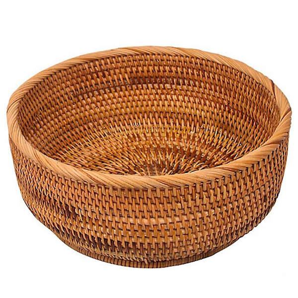 Naturlig Rattan Rund Frugtkurv Flettet Bordplade Brød Serveringsbakke Vævning Fødevareopbevarings skåle (lar
