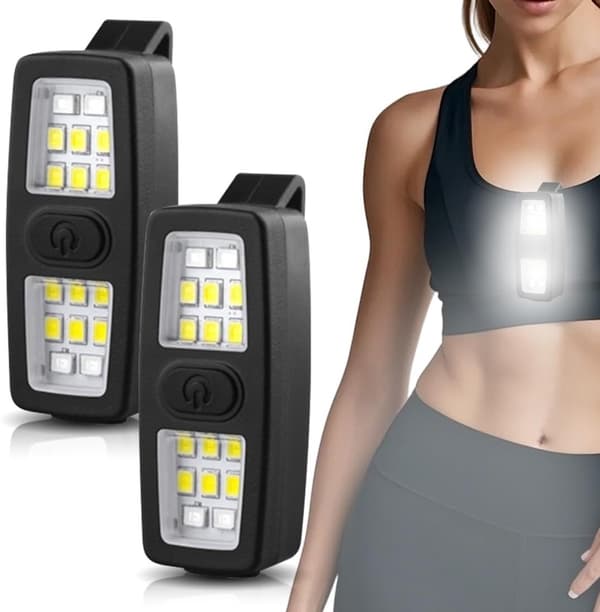 2-pakke klipslykter, USB-C oppladbare, 7 lysmoduser, 200 lumen, for løping, camping og fotturer, svart