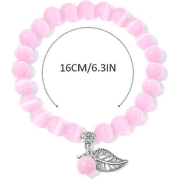 Luonnonkivistä valmistettu rannekoru naisille, helmet 8 mm:n charm-rannekorussa elastisessa vaaleanpunaisessa