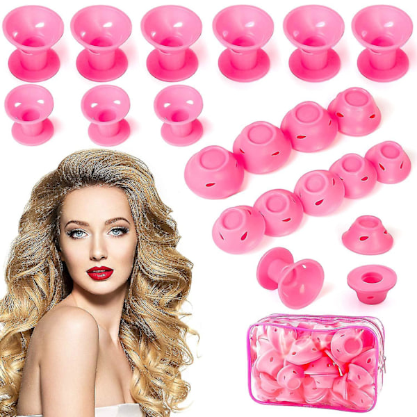 Silikonhårrullar, Pack med 40 Natthårrullar Utan Värme för DIY-Hårstyling, 2 Storlekar, Rosa
