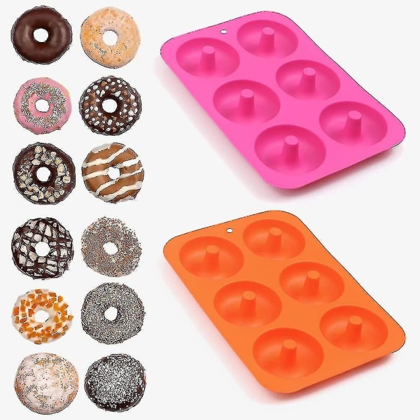 Silikone Donutform, 6 Hulrum Non-stick Silikone Donutform Til Doughnuts, Bagels - Sæt Af 4