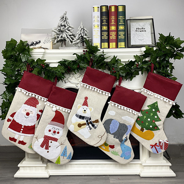 5-pack 18 tum Klassiska Julstrumpor för Barn, Föräldrar, Familj och Husdjur, Stil Tomte