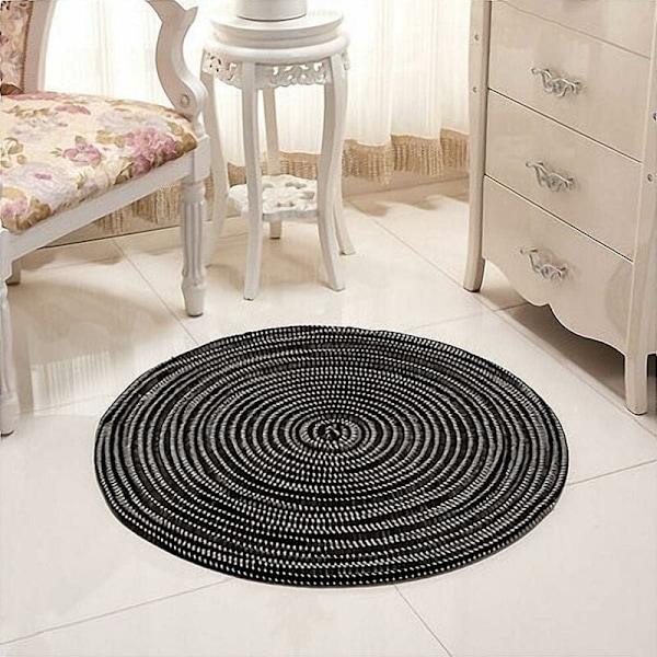 Håndvevd teppe - Rundt - For stue, soverom, bad, barnerom - Svart - 80 x 80 cm - Sunny