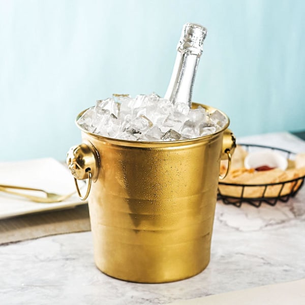 1 st 3L rostfritt stål ishink tjock huvud ishink fest ishink (guld)