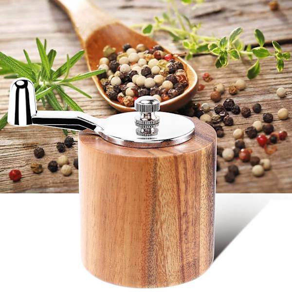 Salt- och pepparkvarn, handvevad träpepparkvarn saltskakare med klassiskt handtag och justerbar