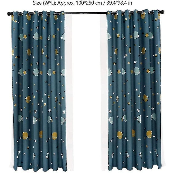 2 st blå planetgardiner, mörkläggningsgardiner för barn, polyester mörkläggningsgardiner tecknad blå planeter sovrumsgardiner för sovrum, barnrum