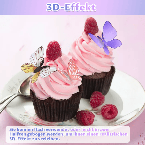 Fjärilsfest Kakepynt, 72 stk Spiselige Sommerfugler Kakepynt, Spiselig Papir Sommerfugl Cupcake Pynt, for Bryllup, Bursdag