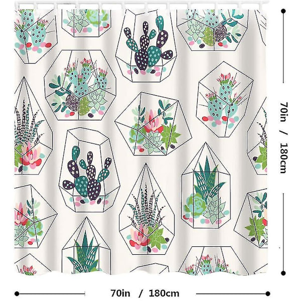 Bruseforhæng - 180 X 180 Cm - Antimug og vandafvisende med 12 bruseforhængsringe - 3d digitalt print, grøn plante med levende farver -z