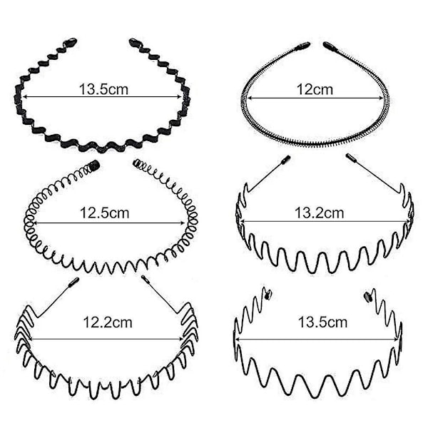 Metall Hodebånd, 6 stk Metall Hodebånd Multi-style Unisex Fleksibel Bølge Hårbånd