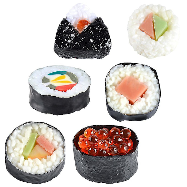 6 stk kunstig sushi prøve falsk mat simulering risruller modell realistisk naturtro sushi modell