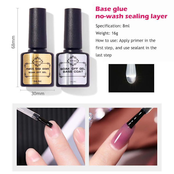 Förlängningsnagel Gel Set 6 Färger 15ml Nagel Förlängningsgeler med Topp- och Baslack Nagelborste Nagelfil och Nagelspetsar Gel Builder Nagelkit