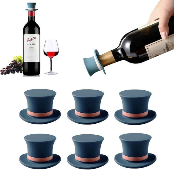 6-pack Top Hat Wine Stoppers, Wizard Hat Wine Stoppers, Cork Replacement, Wine Sealer, Reusable, Wine Saver, Wine Gift