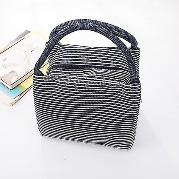 Isolert lunsjpose Tote Cooler Bag  Vanntett Oxford Cloth Picnic Cool Bag (21 * 15 * 17cm)(blå hvite striper)