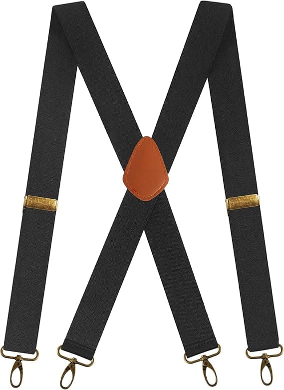 Seler til mænd med 4 krogspænder til bukser, vintage seler til mænd, kraftige justerbare elastiske X-formede (sort)