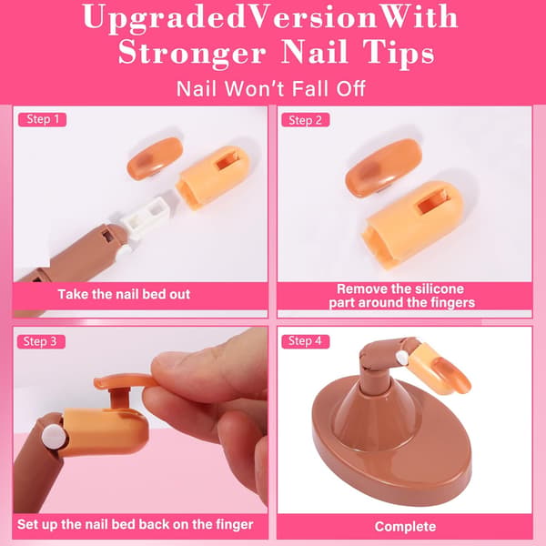 Adjustable Fake Mannequin Fingers - 3-Piece Training Set with Acrylic Base and 100 Brown Nail Tips - Movable & Flexible for Nail Art Practice