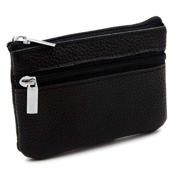 Small Wallet / Card Holder with Zipper Genuine Leather Black
