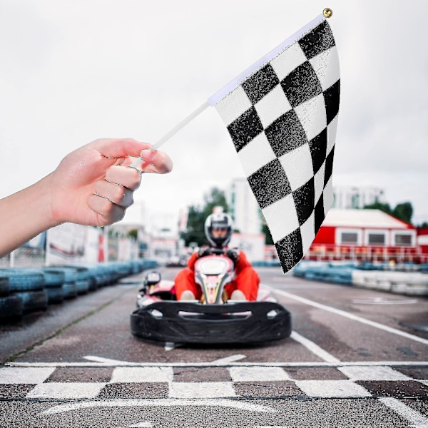 50 stk. sort-hvide ternede håndflag - racerflag i polyester