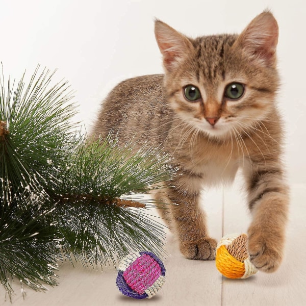 3 stycken sisalbollar, kattklösboll, vänliga kattungebollar bita och slitstarka (slumpmässig färg)