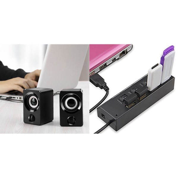 Omslutande datorhögtalare med stereoljud, USB-driven multimedia-högtalare med 4 portar USB-hubb